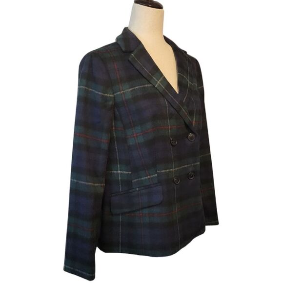 Talbots Classic Brushed Wool Plaid Double-Breasted  Blazer Size 12 P - Picture 2 of 7